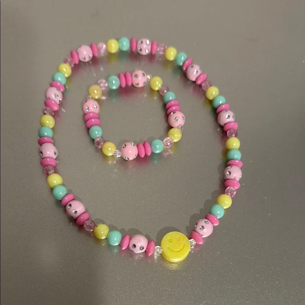 Pink and Yellow Beaded Jewelry Set Fun Accessories